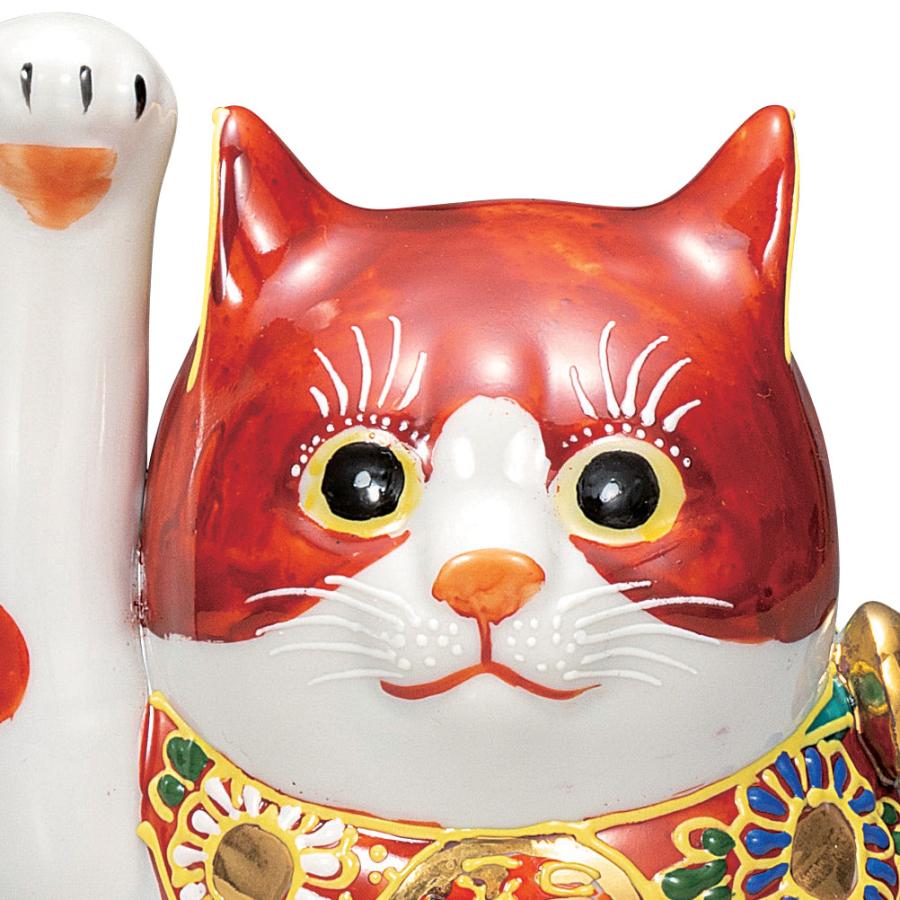 新品未使用　九谷焼　九谷焼招き猫赤ぶち　招き猫　猫　縁起もの 九谷焼 日本の伝統工芸品【九谷焼】 6号招き猫 赤ブチ (K9-1635