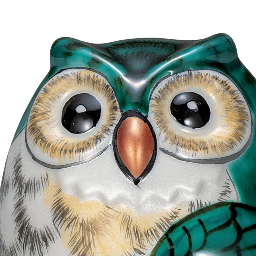九谷焼フクロウの陶器 九谷焼 フクロウ 置物 陶器 ふくろう 緑青盛 風水 開運 縁起物 誕生日
