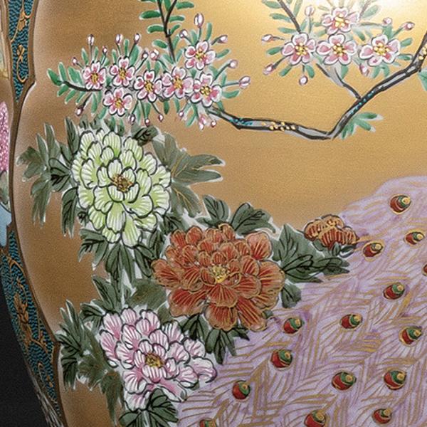 九谷焼 日本の伝統工芸品【九谷焼】 12.5号花瓶 本金青粒割取 龍山 (K9