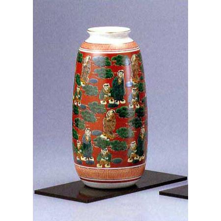 日本の伝統工芸品【九谷焼】 8号寸胴花瓶 (花台付） 木米風 ys625-05
