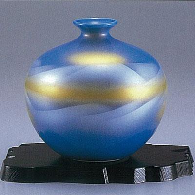 日本の伝統工芸品【九谷焼】 5号花瓶 【限定品】ブルー連山 ys628-04