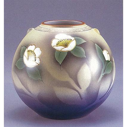 日本の伝統工芸品【九谷焼】　7号花瓶 　【限定品】いぶし山茶花　ys634-04