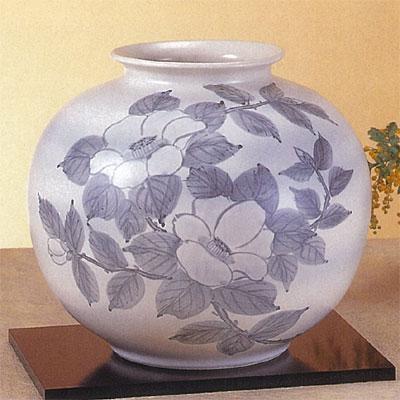 九谷焼　8号花瓶　山茶花 日本の伝統工芸品【九谷焼】 8号花瓶 【限定品】吹墨山茶花