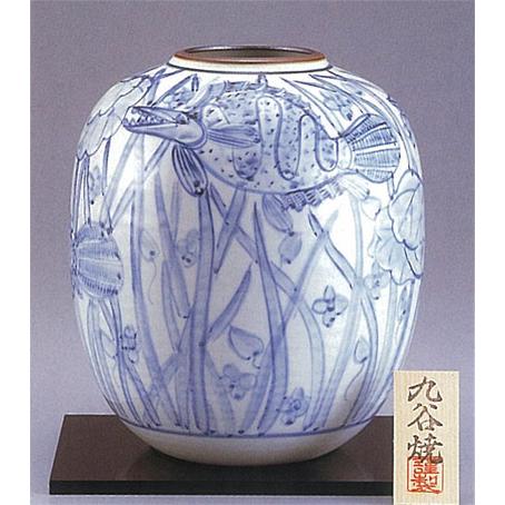 日本の伝統工芸品【九谷焼】　8号花瓶 　【限定品】染付魚紋　ys642-03