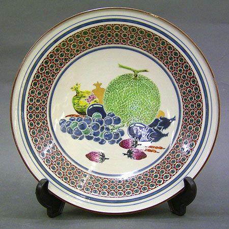 九谷焼武腰敏昭作日展作家飾皿飾り皿大皿大鉢色絵九谷小紋バラの図