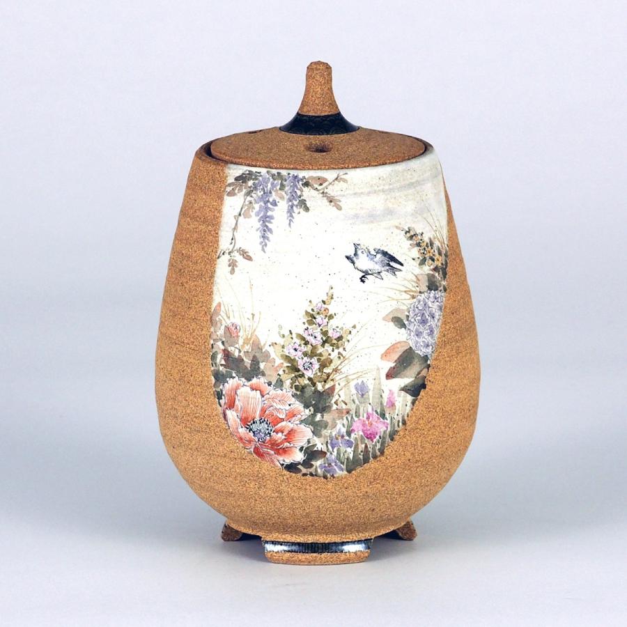 九谷焼 中村陶志人作 4.5号香炉 淡彩花鳥図