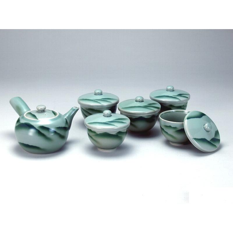 九谷焼 日本の伝統工芸品【九谷焼】蓋付茶器 青磁山 N137-06 : 九谷焼