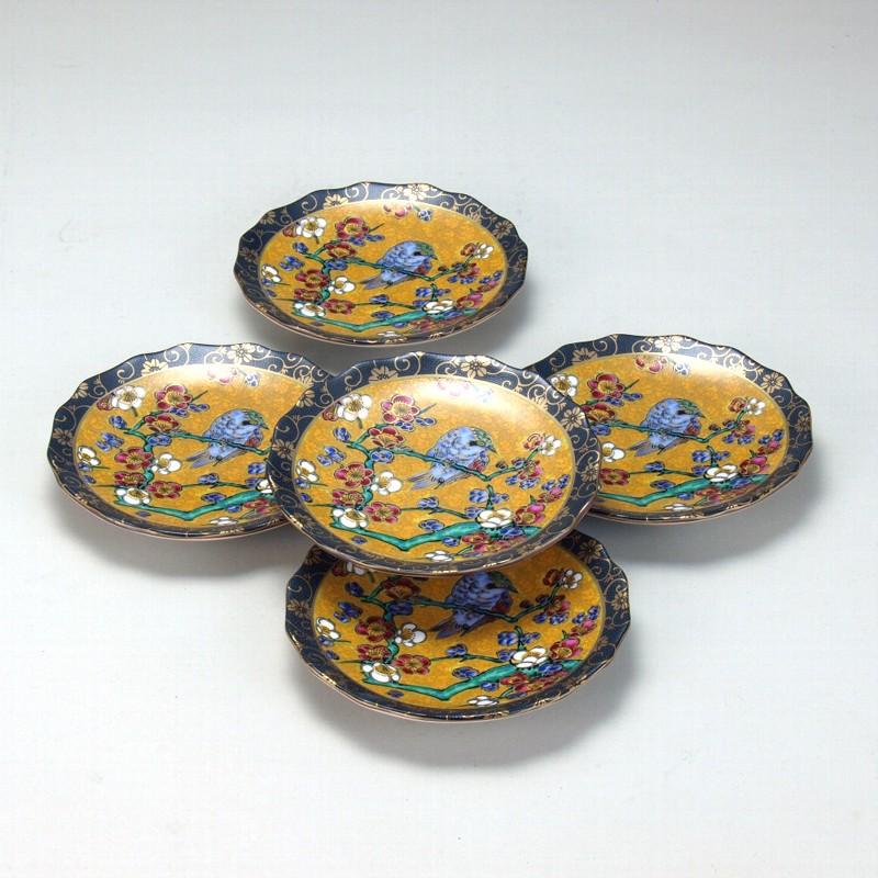 九谷焼　新品　4号皿　時代画風　吉田屋　小皿　5枚 九谷焼新品4号皿時代画風吉田屋小皿5枚