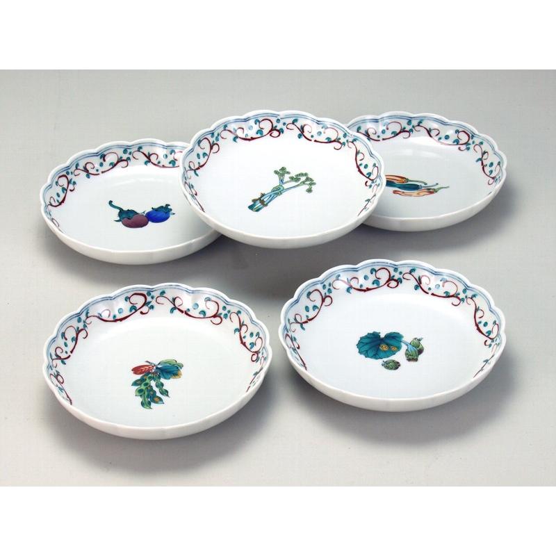 九谷焼 日本の伝統工芸品【九谷焼】5号皿揃 野菜絵変わり N148-05