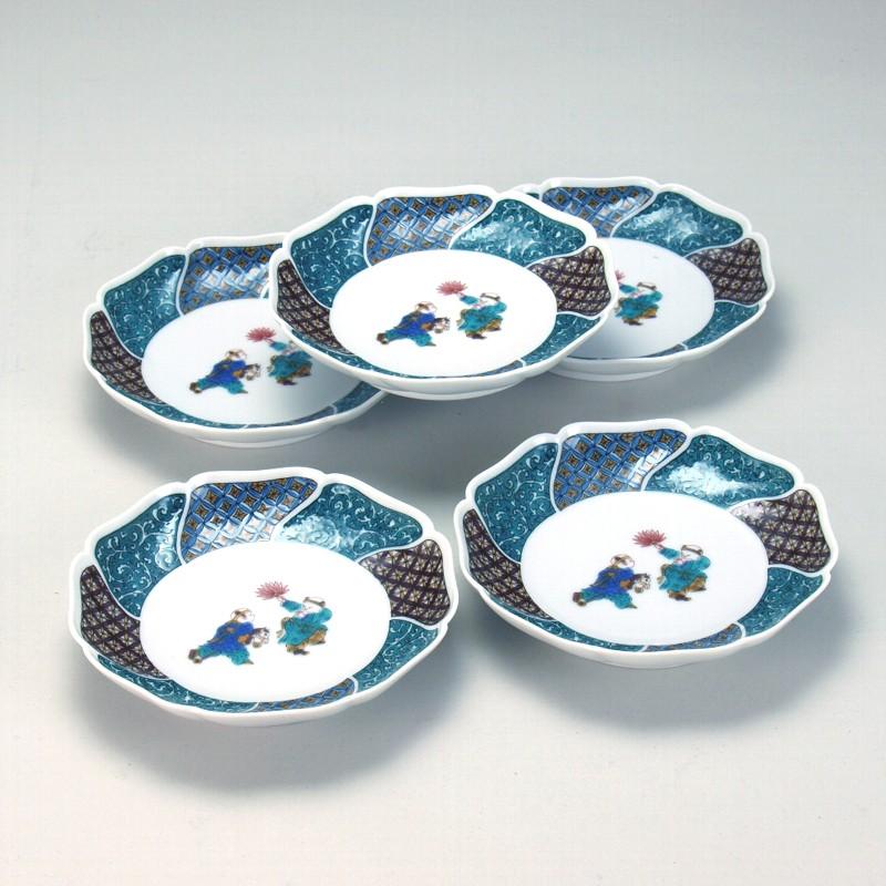 日本の伝統工芸品【九谷焼】5号皿揃 小紋唐子 N148-10