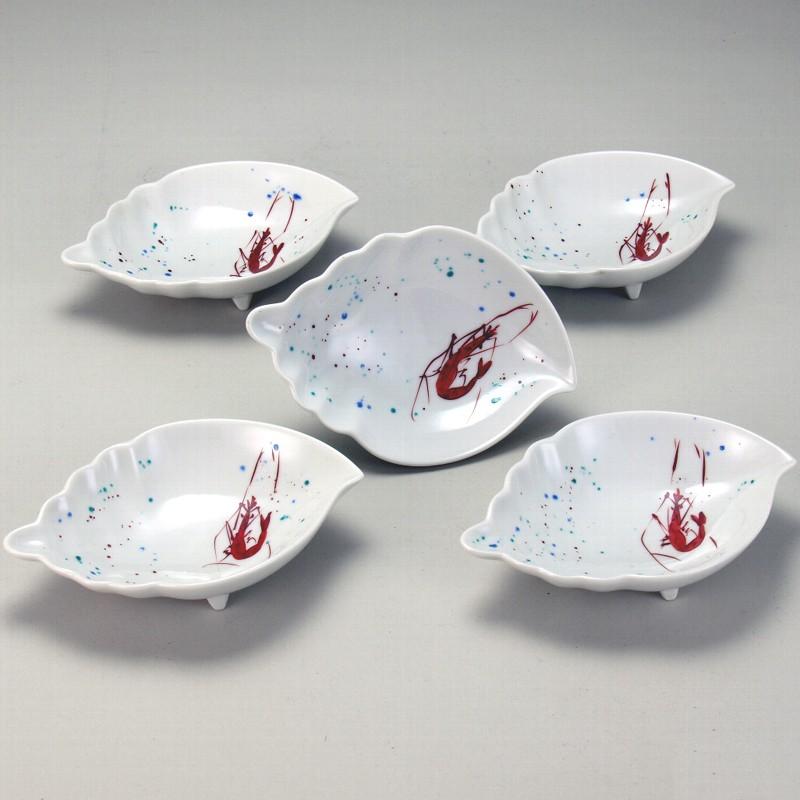 日本の伝統工芸品【九谷焼】6号鉢揃　海老　N151-03