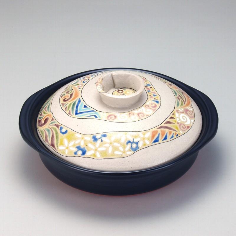 土鍋　九谷焼 九谷焼 日本の伝統工芸品【九谷焼】9号土鍋 渦唐草 N152-07 : 九谷焼