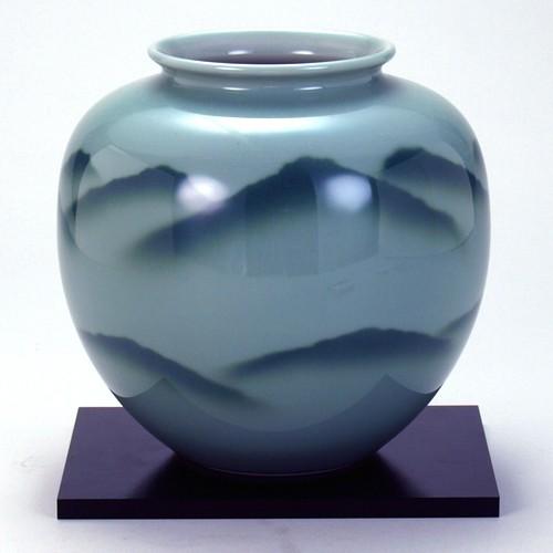 伝統工芸 九谷焼 青の陶器花瓶 約20cm 【公式通販】