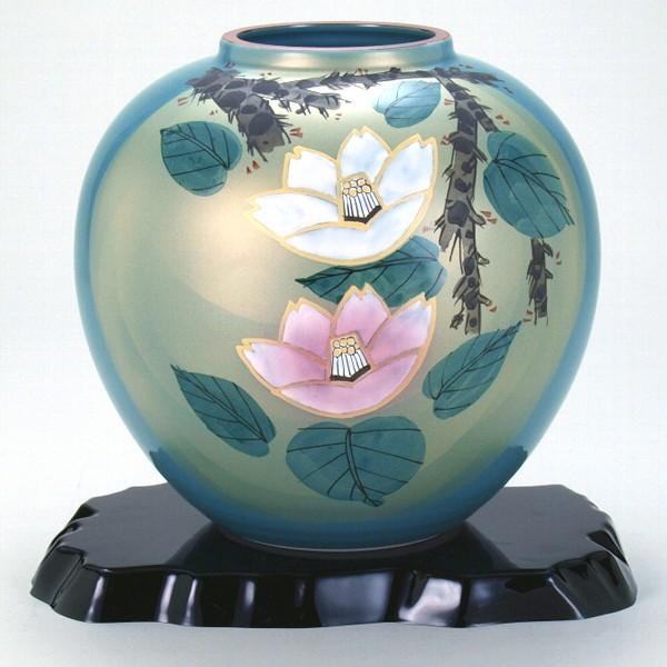 日本の伝統工芸品【九谷焼】7号花瓶　紅白山茶花　N170-07