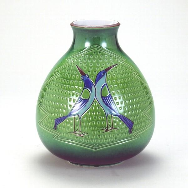 九谷焼 木米 花瓶 耳付き 骨董品 花生 花器 老人 色絵28cm 壺 九谷焼