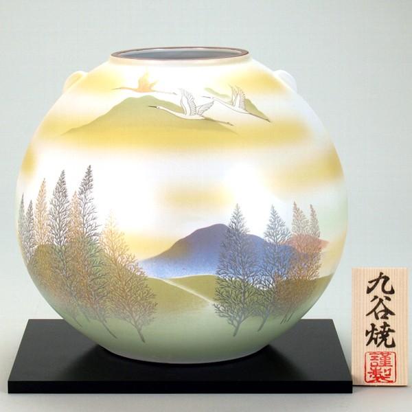 九谷焼　8号　花瓶　壺　木立連山 日本の伝統工芸品【九谷焼】8号花瓶 鶴木立連山 N174-03 : 九谷焼