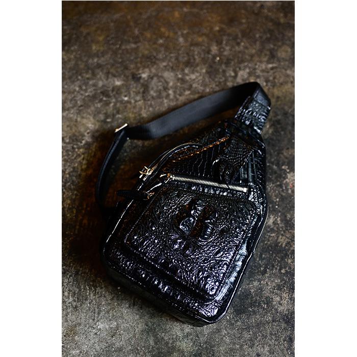 本革 ワニ革 ショルダーバッグ メンズ シャムクロコ ショルダーバッグ 送料無料の画像