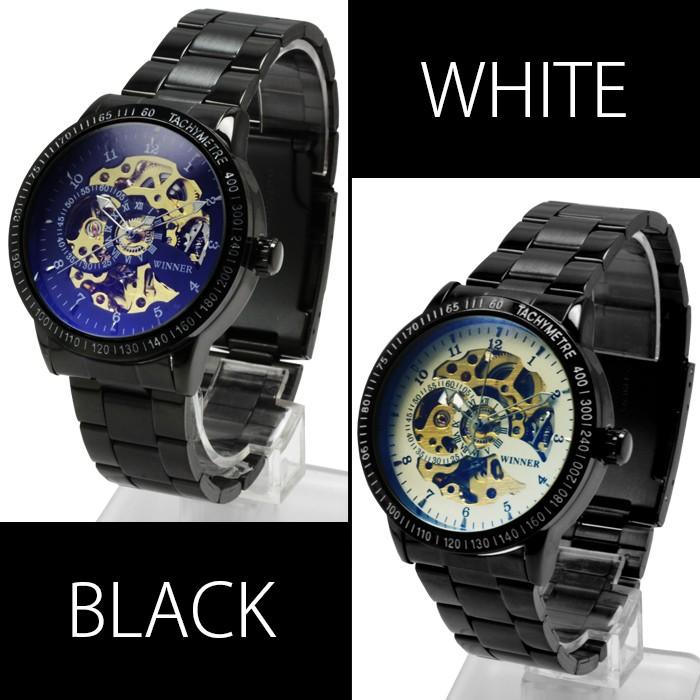 自動巻き 腕時計 メンズ 送料無料 1年保証 全2色 全面 ブラックコーティング 仕上げ ハーフ フルスケルトン 自動巻き 腕時計 BOX 保証書付き WT-PR 0210｜styleon｜03