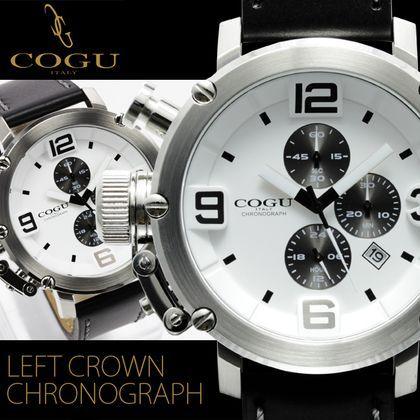 腕時計 メンズ ブランド 送料無料 1年保証 正規 COGU コグ 逆リューズ 仕様 3D ビッグフェイス クロノグラフ 腕時計 0115｜styleon