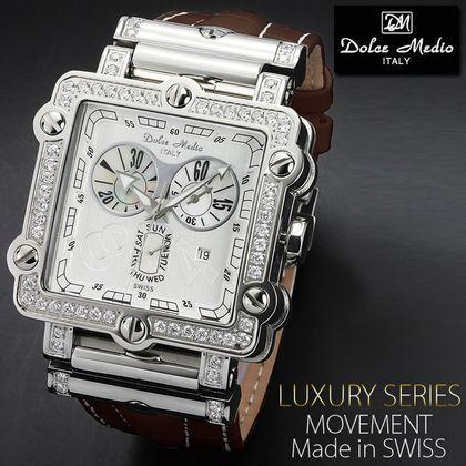 腕時計 メンズ ブランド 送料無料 1年保証 正規 Dolce Medio ドルチェ メディオ スイス 製 ムーブメント仕様 クロノグラフ 腕時計 BOX付｜styleon