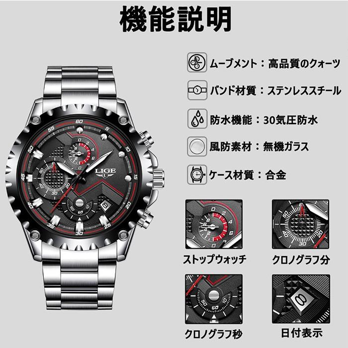 腕時計 メンズ クロノグラフ 1年保証 メンズ 腕時計 カレンダー クロノグラフ搭載 42mm ミディアムフェイス 腕時計 ブラック W0817｜styleon｜03