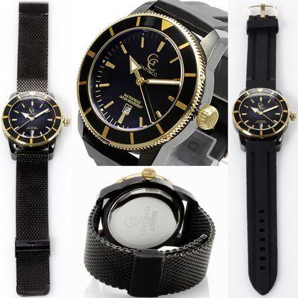 腕時計 メンズ　防水 1年保証 46mm ビッグフェイス 腕時計 ブラック＆ゴールド 交換用ラバーベルト(ブラック)付属 BOX付き｜styleon｜02