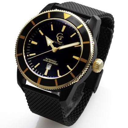 腕時計 メンズ　防水 1年保証 46mm ビッグフェイス 腕時計 ブラック＆ゴールド 交換用ラバーベルト(ブラック)付属 BOX付き｜styleon｜03