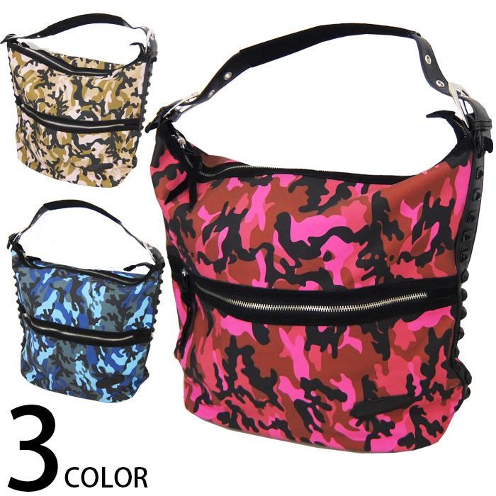 超特価 メンズ レディース 迷彩 スタッズ ショルダーバッグ PU レザー