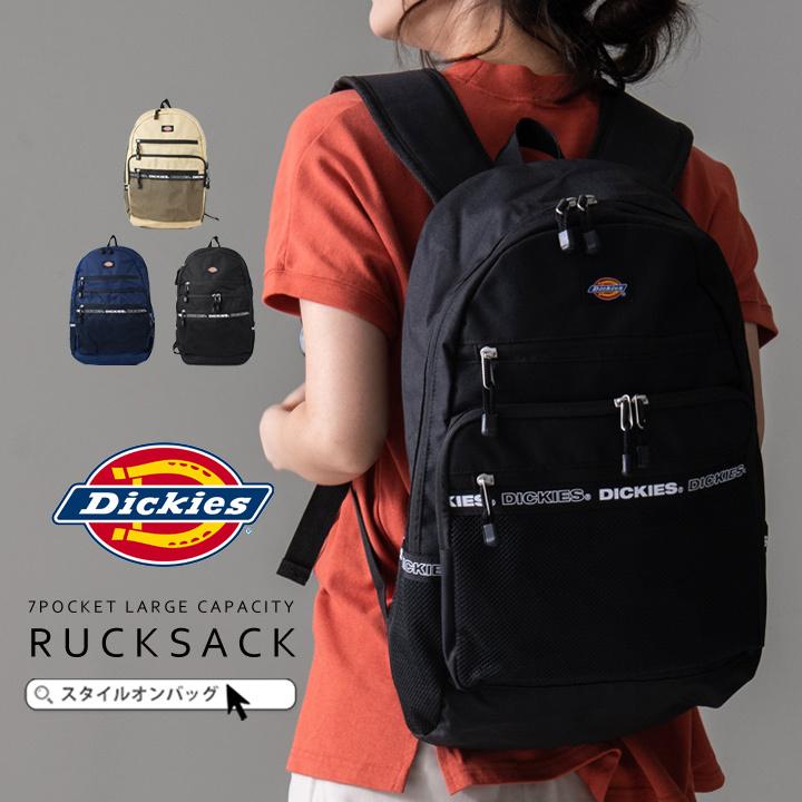 Dickies ディッキーズ リュックサック バックパック 大容量 ロゴテープ メンズ レディース ブラック ホワイト 軽量  学生 シンプル 送料無料｜styleonbag