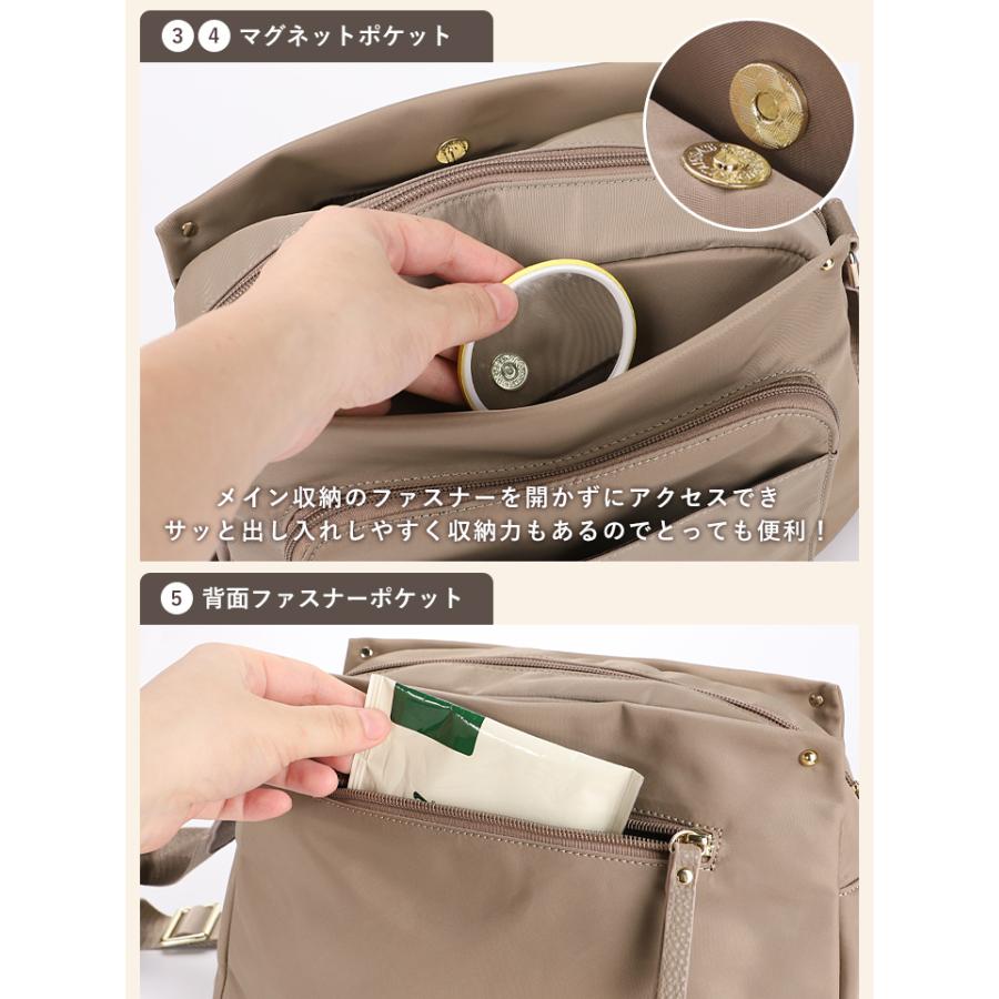 LIZDAYS ショルダーバッグ レディース 撥水ナイロン 10ポケット 