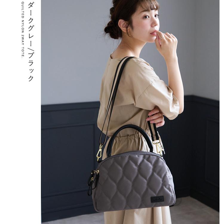 トートバッグ レディース ショルダーバッグ 斜め掛け 大人 軽量 ナイロン 2WAY キルティング 撥水 ハンドバッグ 自立 底鋲 斜めがけバッグ | LIZDAYS | 20