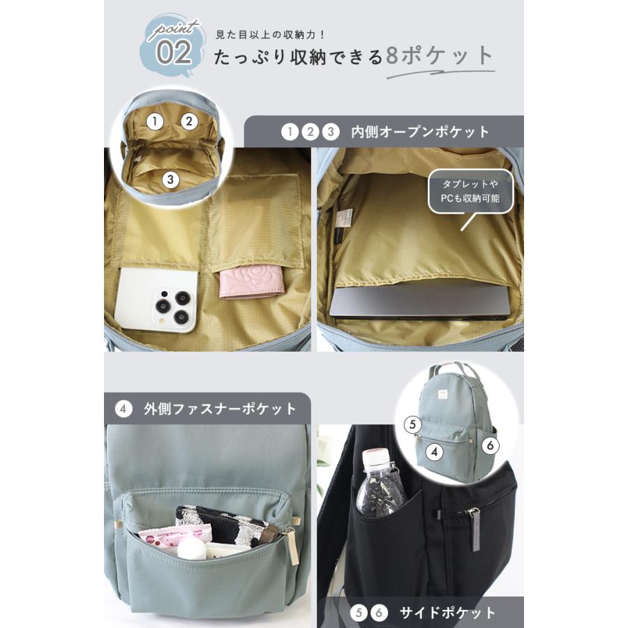 anello アネロ 8ポケット リュック レディース メンズ ユニセックス 大容量  リュックサック  ハンドル付き デイパック 旅行 軽量 多収納の画像