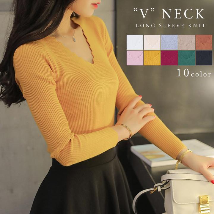 トップス ニット レディース リブニット Vネック タイト シンプル 伸縮性 ストレッチ 細見え 薄手 インナー 長袖 着回し きれいめ 上品 オフィス 春秋 スタイルオンバッグ 通販 Paypayモール