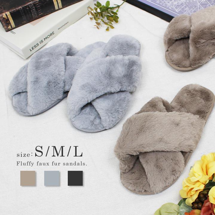 スリッパ サンダル ルームシューズ フラットサンダル フェイク