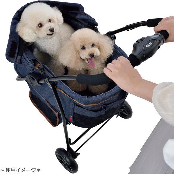 GEX　わんわんカート　スマートハンディ　Safety　デニム柄　3輪　折りたたみ　ペットストローラー　ペットカート　セーフティ　お出かけ　ネイビー　ジェックス 