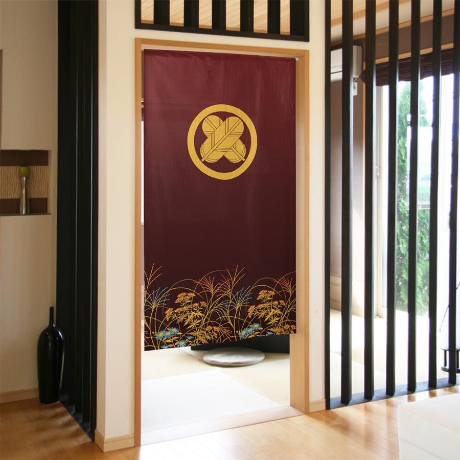 のれん 暖簾 目隠し 和柄 家紋 丸に違い鷹ノ羽 85x150cm 日本製 のれん 暖簾 目隠し 和柄 家紋 丸に違い鷹ノ羽 85x150cm 日本製
