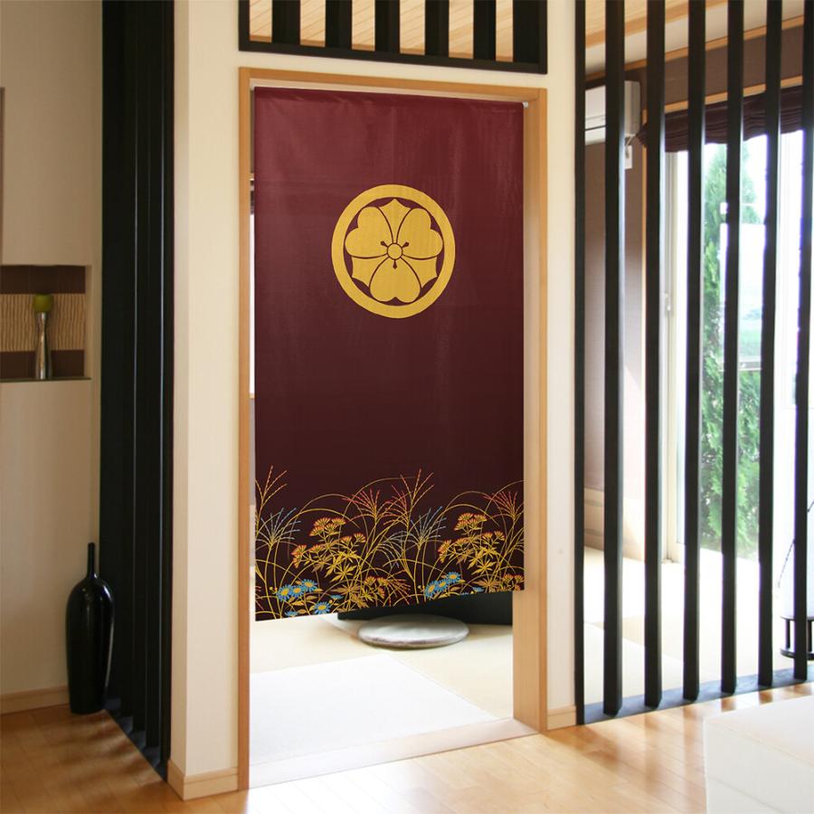 のれん 暖簾 目隠し 和柄 家紋 丸に剣片喰 85x150cm 日本製 のれん 暖簾 目隠し 和柄 家紋 丸に剣片喰 85x150cm 日本製