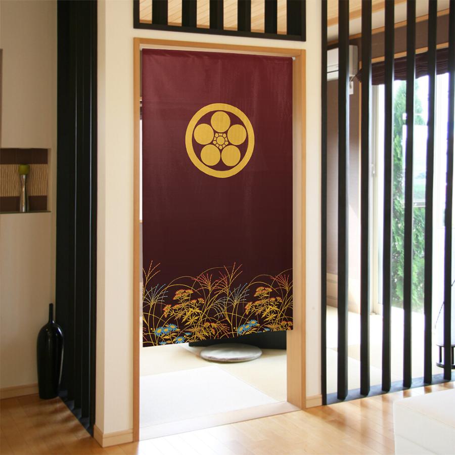 のれん 暖簾 目隠し 和柄 家紋 丸に梅蜂 85x150cm 日本製 : styletown