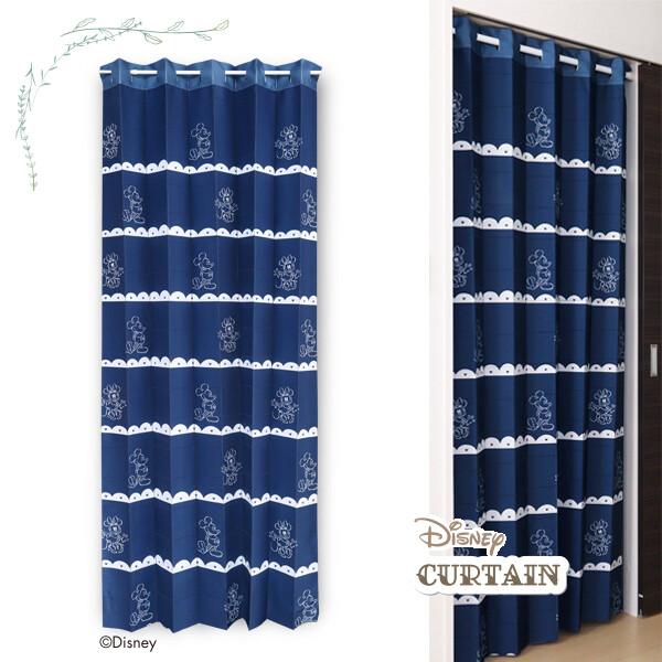 アコーディオンカーテン　目隠し　間仕切り　ディズニー　Disney　ミッキー&ミニー ネイビー　96x200cm　日本製　カーテン | 