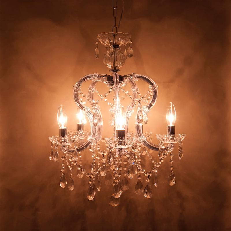 クリスタル製 5灯シャンデリア LEDシャンデリア電球6個付き シャンデリア 照明 LED電球対応 クリスタル ガラス ギャラクシー 5灯