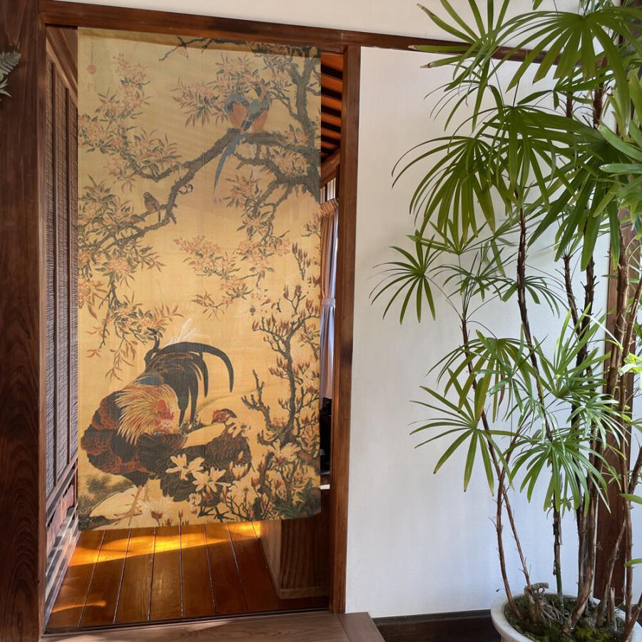のれん　暖簾　和風　伊藤若冲   花卉双鶏図　85×150cm　日本製　 |  | 02