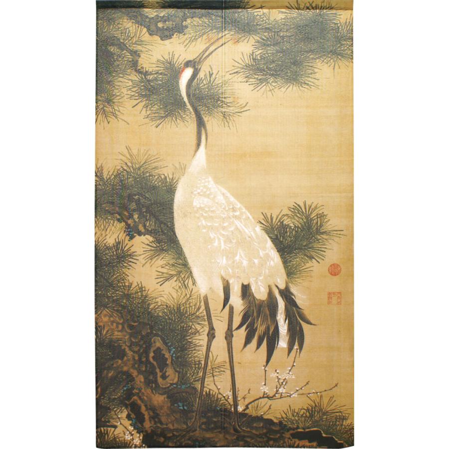 のれん　暖簾　和風　伊藤若冲   白鶴図 松に鶴　85×150cm　日本製　 |  | 03