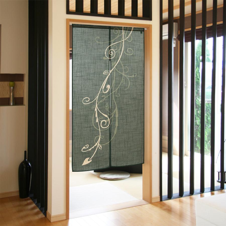 のれん　暖簾　目隠し　間仕切り　和風　和柄　麻風スラブ　唐草　85×150cm　日本製 |  | 01