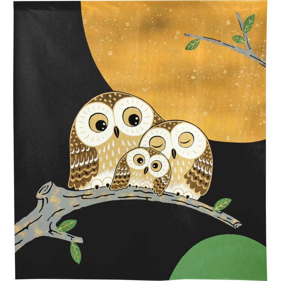 のれん　満月 本麻ろうけつ染のれん 月の満ち欠け うぐいす色 月ぼかし（受注