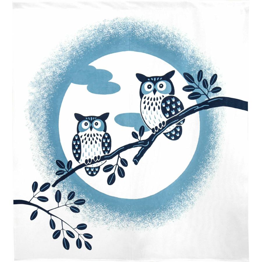 のれん 暖簾 目隠し 和風 和柄 木と満月とフクロウ 85×丈90cm 日本製