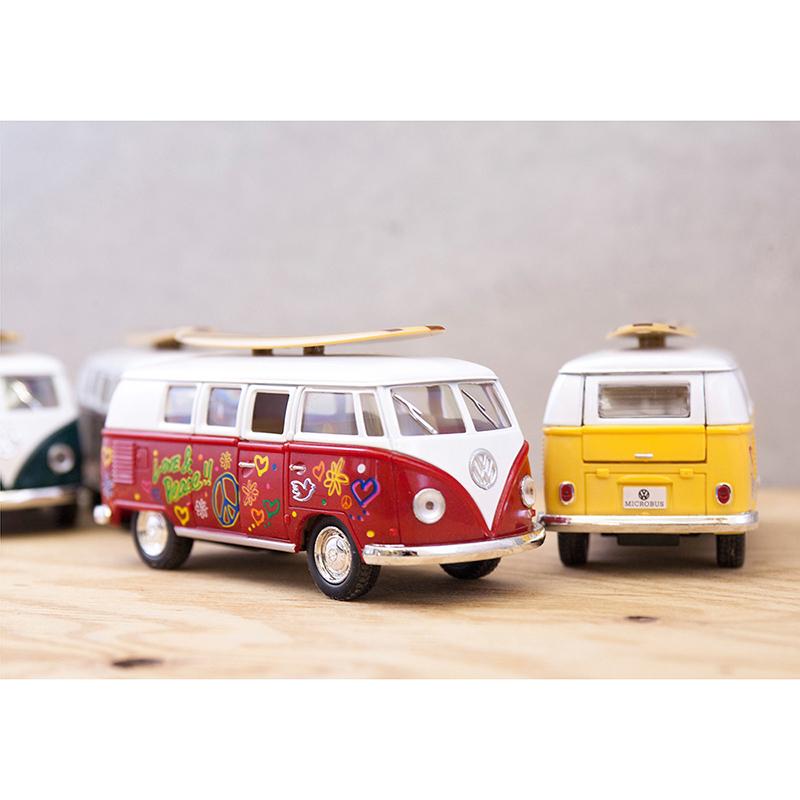 ミニカー おもちゃ 玩具 1962 VW Classical Bus with Printing \u0026 Surfboard(M) ダイキャストミニカー 12台セットの画像