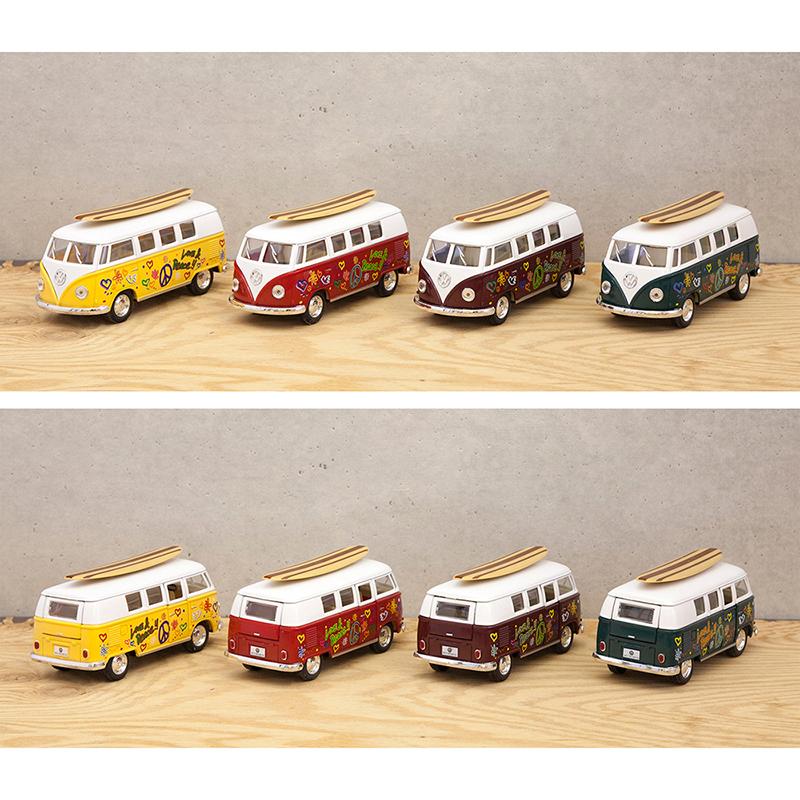 ミニカー おもちゃ 玩具 1962 VW Classical Bus with Printing \u0026 Surfboard(M) ダイキャストミニカー 12台セットの画像
