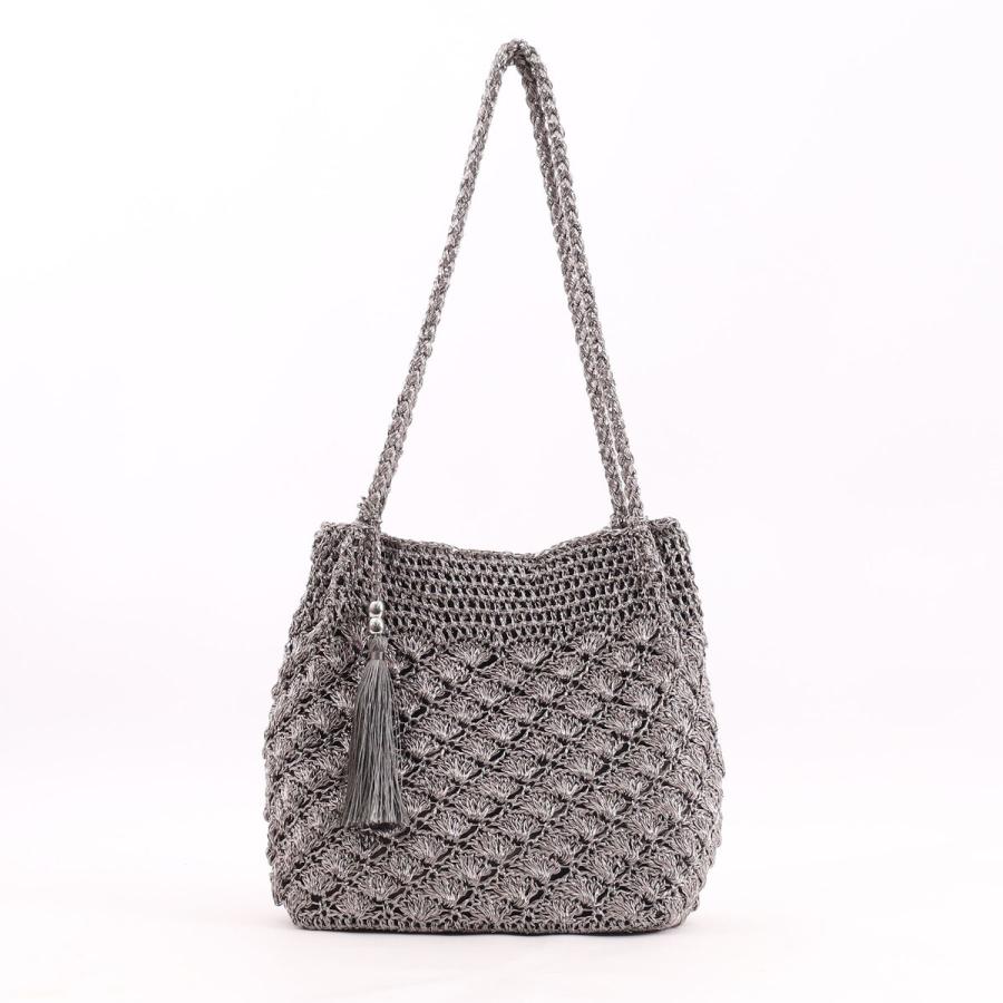 COOCO（クーコ） 24131-12010 メタリック柄編みロングハンドル トート