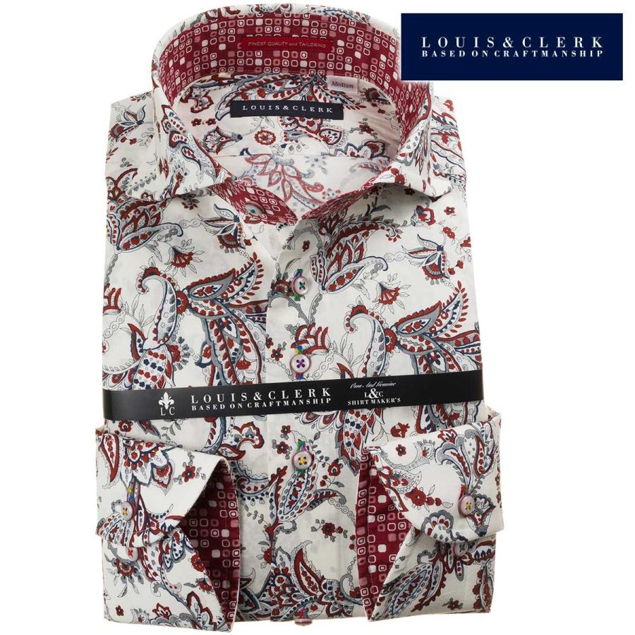 シャツ メンズドレスシャツ 長袖綿100 ドレスシャツ カッタウェイワイド オフ白 ペイズリー柄デザインプリント マルーン グレー 濃紺 1909 ワイシャツ 専門店 Style Works 通販 Paypayモール