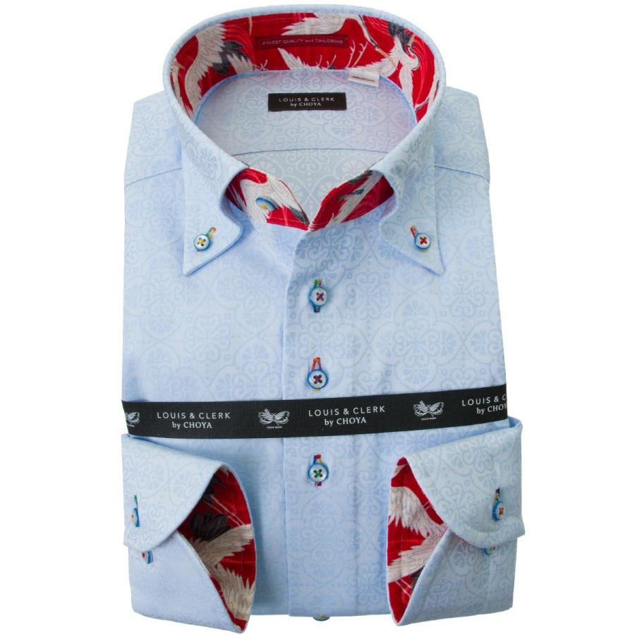 激安特価  2001 オリエンタルフラワーパターン ジャガード織 水色 長袖綿100％　ボタンダウン メンズドレスシャツ / シャツ  ) sale_rld ( 長袖ワイシャツ